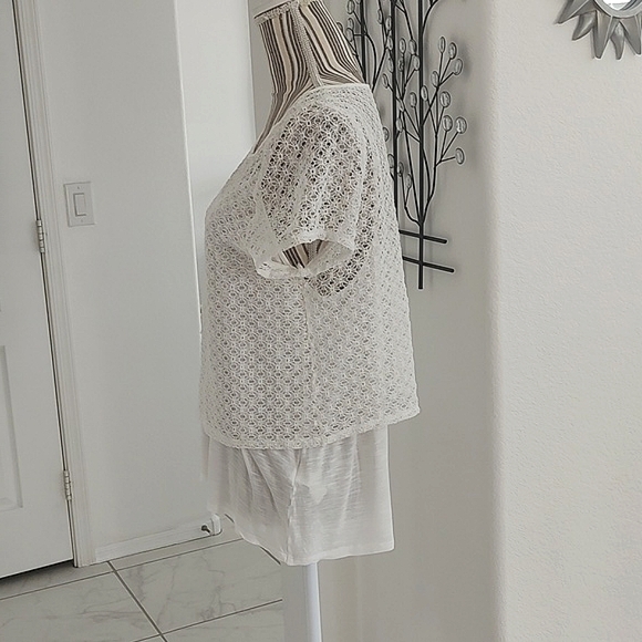 2 Piece Lucky Brand Lace Short Sleeve Top & Matching Cami Set Cream M - Picture 8 of 10